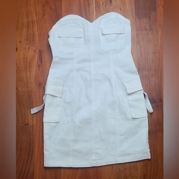 Strapless Denim Cargo Mini Dress - Picture 2 of 3